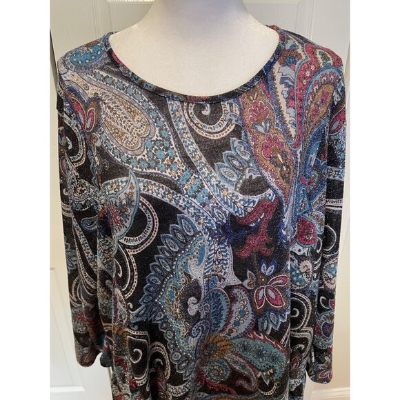 Vtg BonWorth Womens Shimmery Paisley Tunic Top Size XL Dark Fairy Indie NYE Glam - Picture 2 of 13